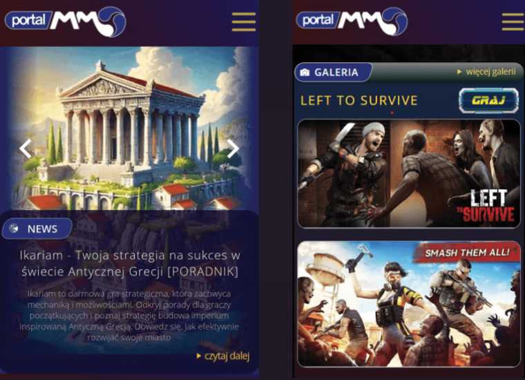 Portal MMO mobile wersja na telefon PL